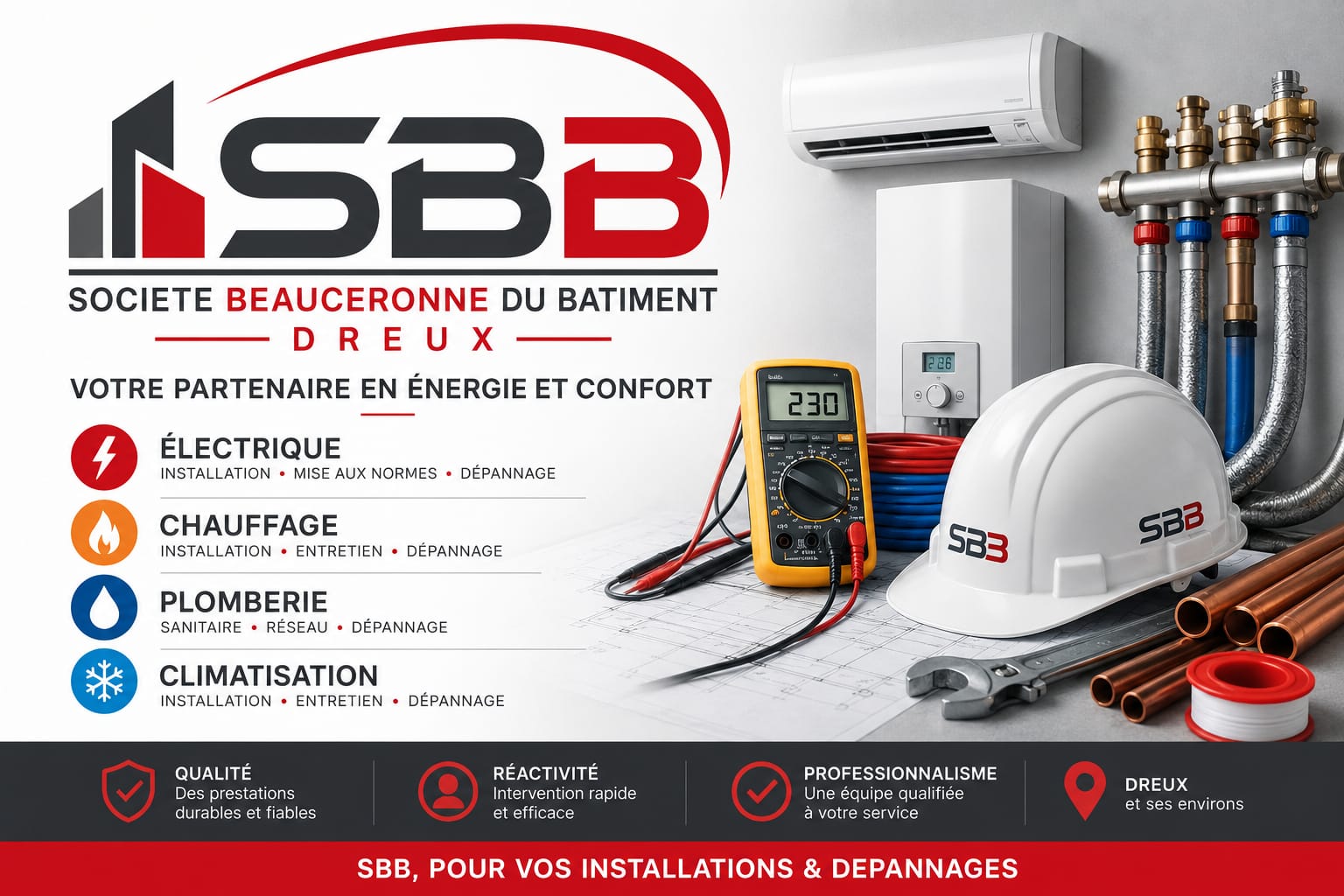SBB — Société Beauceronne du Bâtiment · Dreux · Électrique, Chauffage, Plomberie, Climatisation